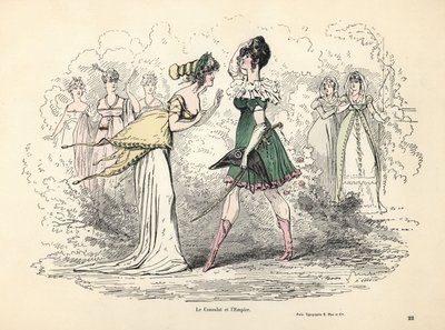 Caricatura dos trajes do Consulado e Primeiro Império, França de Alfred Grevin