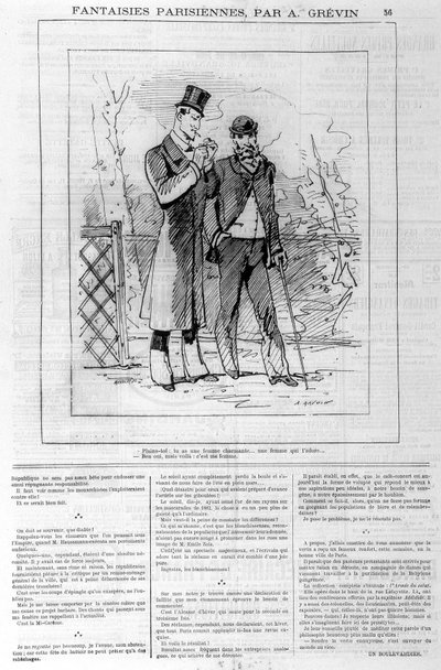 As fantasias parisienses de A. Grévin: "queixa-te: tens uma mulher encantadora... uma mulher que te ama..." "Sim, mas aqui está: ela é a minha mulher". Em "Le charivari", em 18/03/1882. de Alfred Grevin