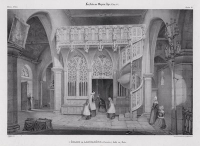 Tela de madeira talhada da Capela de Notre Dame de Lambader, Plouvorn, Bretanha, França (litho) de Alfred Guesdon