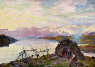 Um Lapp Hut no Lago Torne Trask, Midnight de Alfred Heaton Cooper
