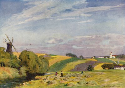 Dinamarca: Uma paisagem típica da Dinamarca, Jutlândia do Sul (cor litho) de Alfred Heaton Cooper