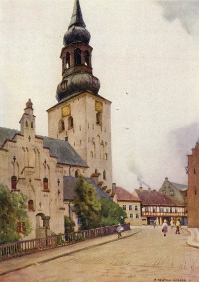 Dinamarca: Catedral de Aalborg, Jutlândia do Norte (cor litho) de Alfred Heaton Cooper
