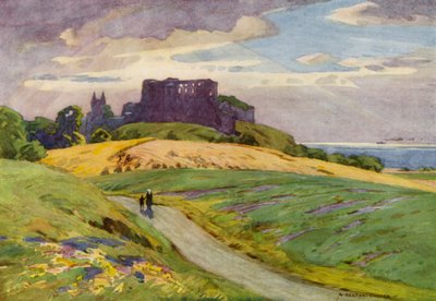 Dinamarca: Bornholm, Castelo de Hammershus (lito colorido) de Alfred Heaton Cooper