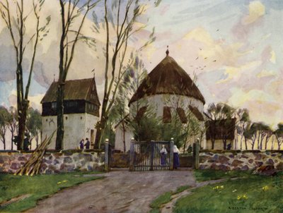 Dinamarca: Bornholm, Igreja Osterlars (lito colorido) de Alfred Heaton Cooper