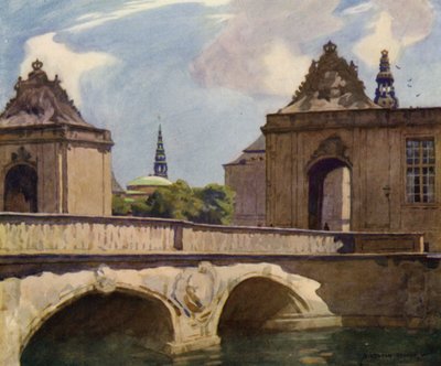 Dinamarca: Copenhaga, The Marble Bridge (cor litho) de Alfred Heaton Cooper