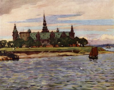 Dinamarca: Helsingor, Castelo de Kronborg (lito colorido) de Alfred Heaton Cooper