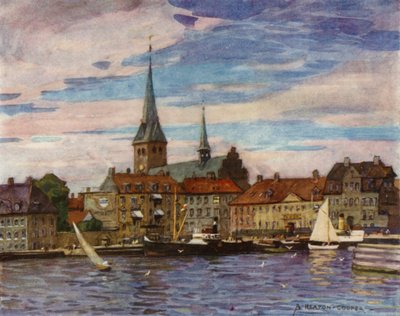 Dinamarca: Helsingor, O "Elsinore" de Shakespeare (cor litho) de Alfred Heaton Cooper