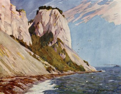 Dinamarca: Ilha de Moen, Moens Klint (cor litho) de Alfred Heaton Cooper