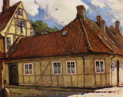 Dinamarca: Odense, O local de nascimento de Hans Andersen (cor litho) de Alfred Heaton Cooper