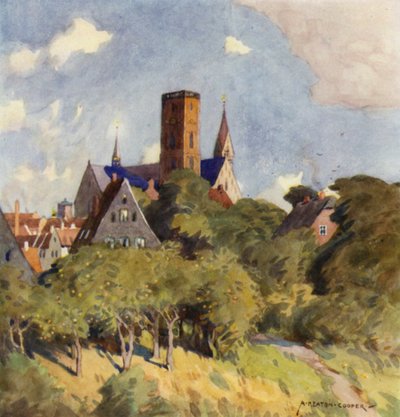 Dinamarca: Ribe, A Mediaeval Town in North Slesvig (cor litho) de Alfred Heaton Cooper