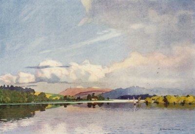 Dinamarca: Lago Silkeborg e Himmelsbjerget (lito a cores) de Alfred Heaton Cooper