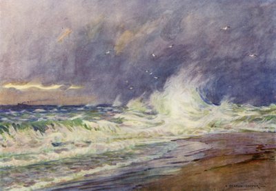 Dinamarca: O Skaw, Encontro do Mar do Norte e Kattegat (lito a cores) de Alfred Heaton Cooper