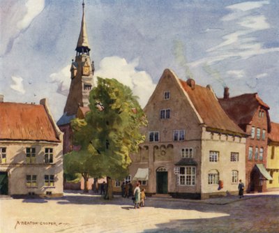 Dinamarca: Tonder, A Mediaeval Town in North Slesvig (cor litho) de Alfred Heaton Cooper