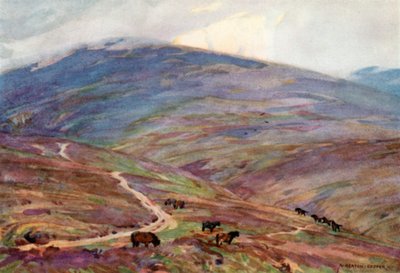 Exmoor Ponies, abaixo de Dunkery Beacon (cor litho) de Alfred Heaton Cooper