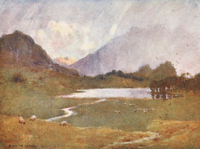 Região dos Lagos: A Sudden Shower, Blea Tarn (litografia a cores) de Alfred Heaton Cooper