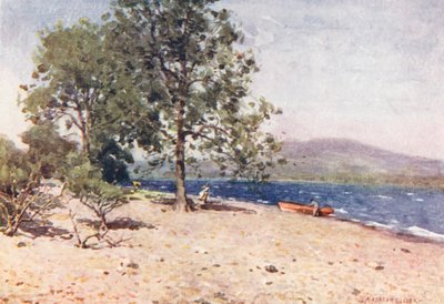 Região dos lagos: Lago Bassenthwaite, numa manhã de brisa (litografia a cores) de Alfred Heaton Cooper