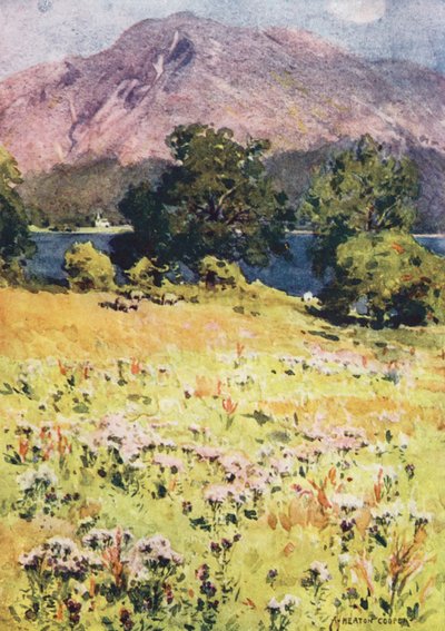 Região dos lagos: Lago Bassenthwaite e Skiddaw (litografia a cores) de Alfred Heaton Cooper