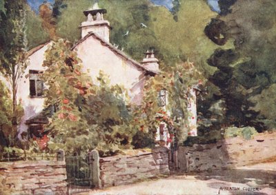 Região dos Lagos: Dove Cottage, Grasmere (litografia a cores) de Alfred Heaton Cooper