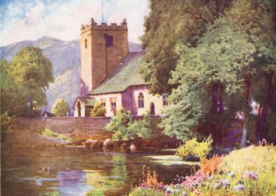 Distrito dos Lagos: Igreja de Grasmere (litografia a cores) de Alfred Heaton Cooper