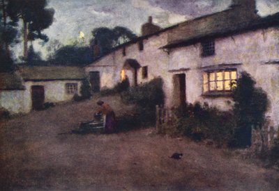 Região dos Lagos: Moonlight and Lamplight, Coniston (litografia a cores) de Alfred Heaton Cooper