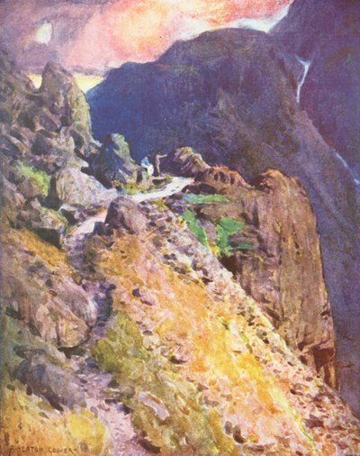 Região dos lagos: Perto do topo do Styhead Pass, Wastdale (litografia a cores) de Alfred Heaton Cooper