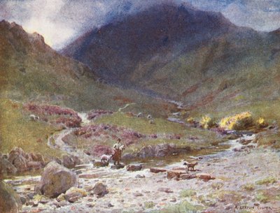 Região dos lagos: Stepping-stones, Far Easedale, Grasmere (litografia a cores) de Alfred Heaton Cooper