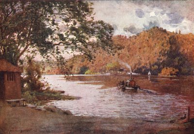 Região dos lagos: The Old Ferry, Windermere (litografia a cores) de Alfred Heaton Cooper