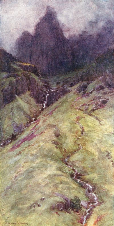 Região dos lagos: A rocha pilar de Ennerdale (litografia a cores) de Alfred Heaton Cooper