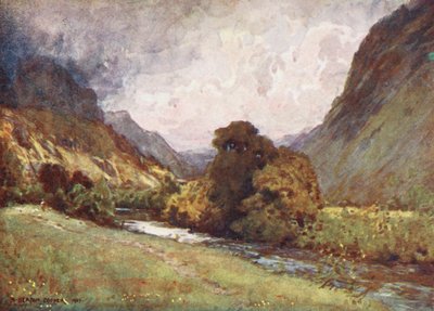 Região dos lagos: O Vale de São João, perto de Keswick (litografia a cores) de Alfred Heaton Cooper
