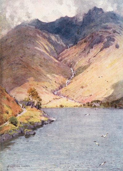 Região dos Lagos: Wastwater e Scawfell (litografia a cores) de Alfred Heaton Cooper