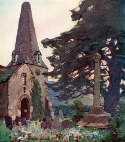 Porlock Church and Cross (cor litho) de Alfred Heaton Cooper
