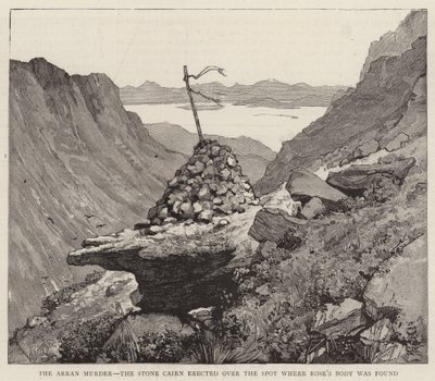 O Arran Murder, o Stone Cairn, erguido sobre o local onde o corpo de Rose foi encontrado de Alfred Heaton Cooper