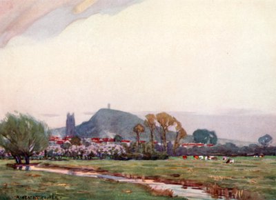 A Ilha de Avalon e Glastonbury Tor (cor litho) de Alfred Heaton Cooper
