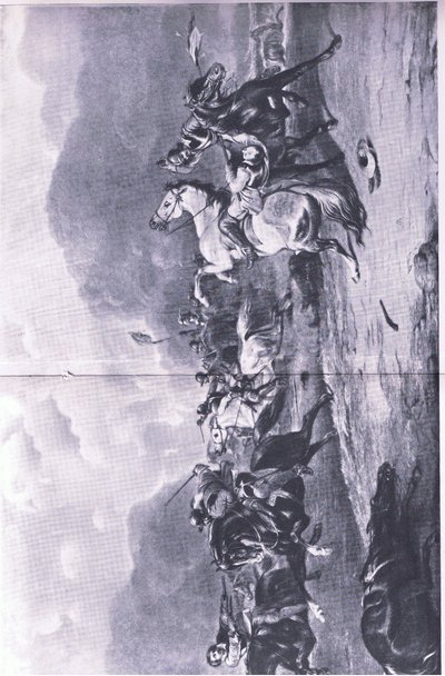 O retiro em Naseby: 14 de junho de 1645, ilustração das Batalhas Britânicas na Terra e no Mar, 1915 de Alfred Heaton Cooper