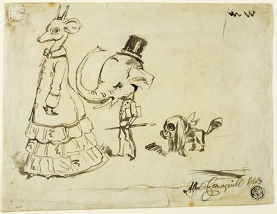 Caricatura de homem, mulher e cachorro de Alfred Henry Forrester