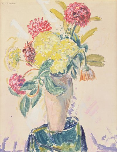 Zinnias, c.1926 (wc, guache e carvão no papel) de Alfred Henry Maurer