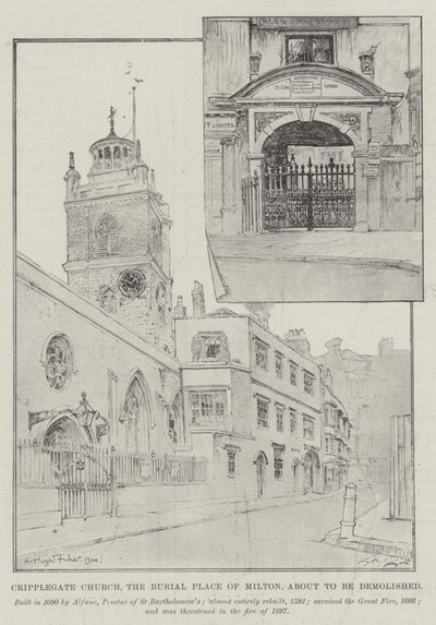 Igreja Cripplegate, o lugar do enterro de Milton, prestes a ser demolido de Alfred Hugh Fisher