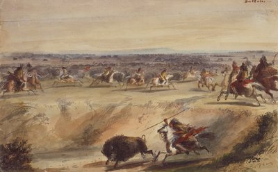 A Surround ou Hunting the Buffalo, c.1839 (lápis, caneta e tinta, aguarela e guache sobre papel) de Alfred Jacob Miller