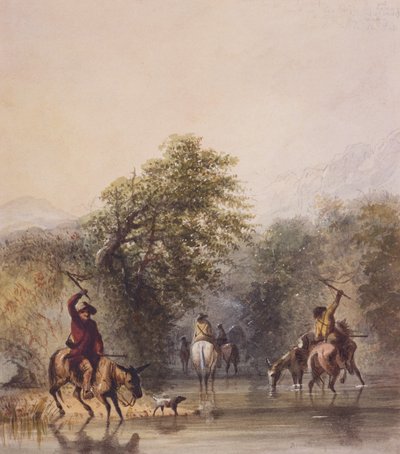 Breaking Trail to Escape from Indians, c.1837 (aguarela sobre papel) de Alfred Jacob Miller