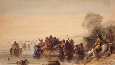 Bull Boating no Platte River, c.1837 (aquarela sobre papel) de Alfred Jacob Miller