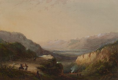 Vista distante do lago (Montanha dos Ventos) de Alfred Jacob Miller
