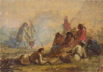 Grupo de Caçadores e Índios, c.1837 (aguarela e guache sobre papel) de Alfred Jacob Miller