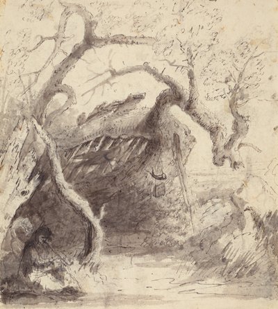 Cabana indiana na Platte, c.1837 (caneta e tinta e aguada sobre papel) de Alfred Jacob Miller