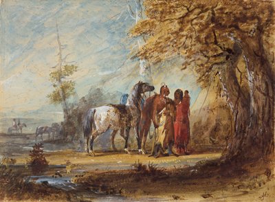 Família indiana, c.1837 (lápis, aguarela e guache sobre papel) de Alfred Jacob Miller