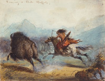 Mulher indiana executando um búfalo, c.1858-60 (aquarela sobre papel) de Alfred Jacob Miller