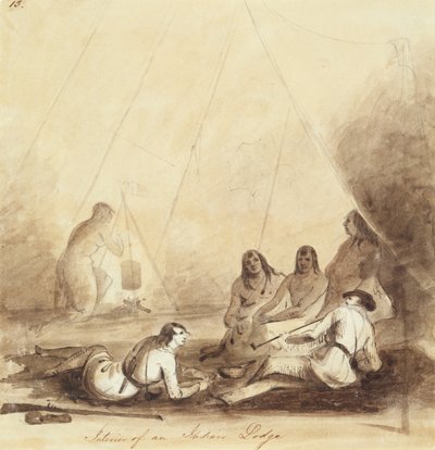 Interior de uma Loja Indiana, c.1837 (lápis, caneta e tinta e lavagem em papel) de Alfred Jacob Miller
