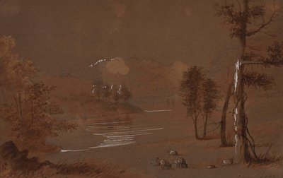 Vista de lago e montanha de Alfred Jacob Miller