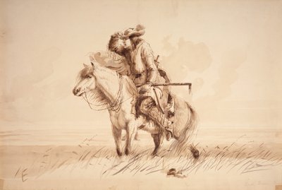 Lost Green Horn, c.1850 (lápis, caneta e tinta, e lavagem em tela) de Alfred Jacob Miller