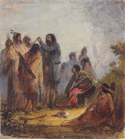 Presentes para os índios Snake, c.1837 (óleo sobre papel) de Alfred Jacob Miller