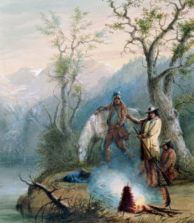 Assar a Costela da Corcova, 1837 (wc aumentado com branco sobre papel) de Alfred Jacob Miller